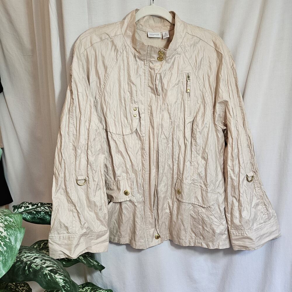 Zenergy By Chico's Ivory Crinkle Jacket Womens 2XL Lightweight Zip Wind Travel